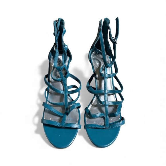 Christian Siriano Strappy Sandals Women’s 7.5 Blue Snakeskin Print High Heels - Picture 1 of 3